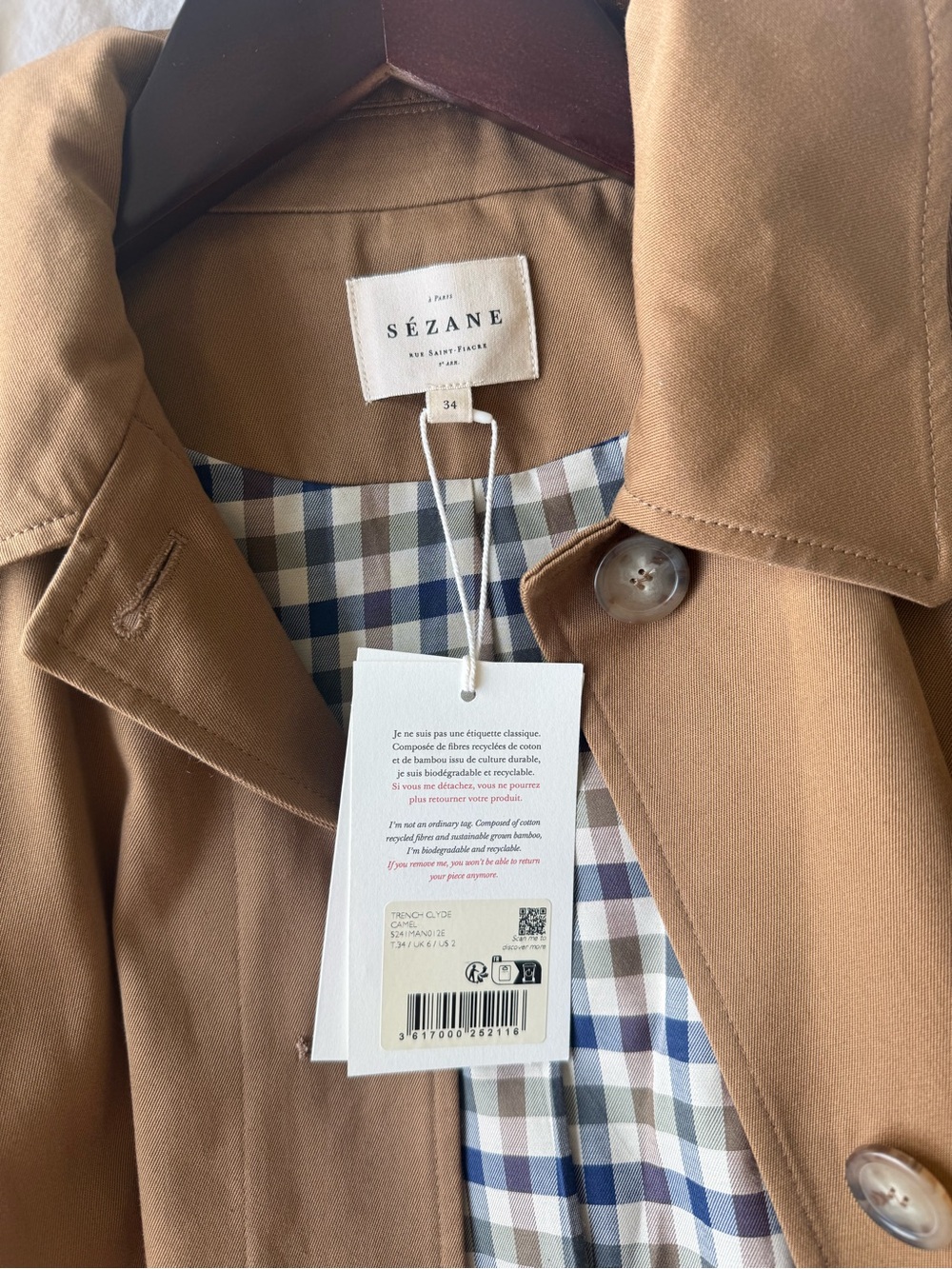 NWT Sézane Clyde Trench Coat in Camel - size 2 - Picture 3 of 4